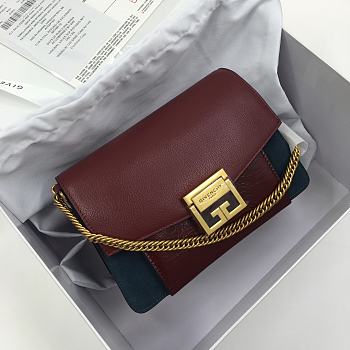 Givenchy Small GV3 Shoulder Bag With Wine Goatskin BB501 Size 22x14x8cm 
