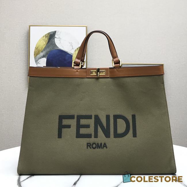 Fendi Peekaboo X-Tote Natural Embroidered Green Canvas 8BH374 Size 41x16x21.5cm  - 1