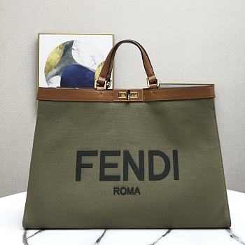 Fendi Peekaboo X-Tote Natural Embroidered Green Canvas 8BH374 Size 41x16x21.5cm 