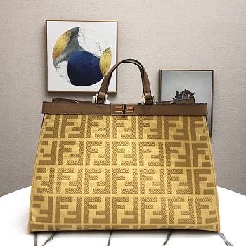 Fendi Peekaboo X-Tote Natural Embroidered Yellow Canvas 8BH374 Size 41x16x21.5cm 