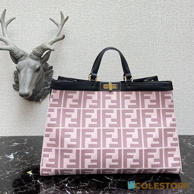 Fendi Peekaboo X-Tote Natural Embroidered Pink Canvas 8BH374 Size 41x16x21.5cm  - 1