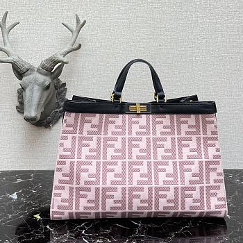Fendi Peekaboo X-Tote Natural Embroidered Pink Canvas 8BH374 Size 41x16x21.5cm 