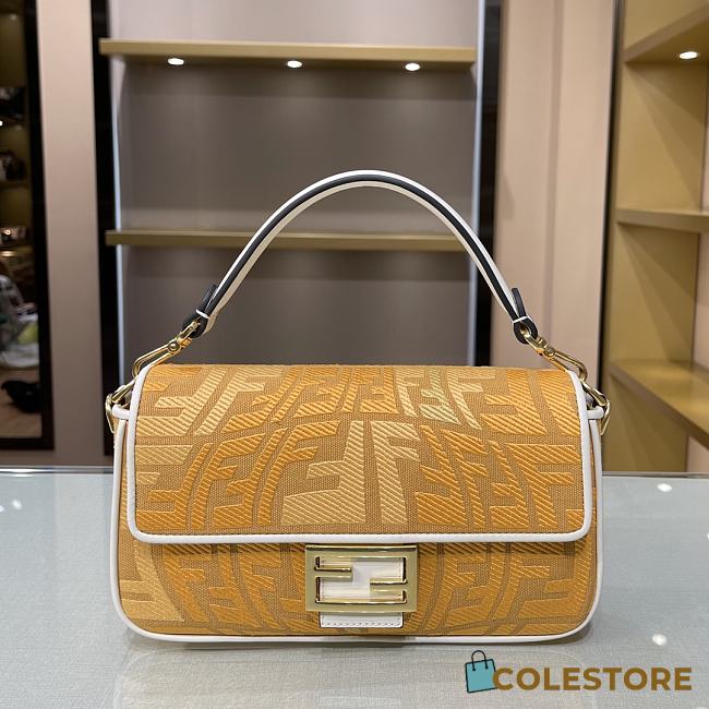 Fendi Baguatte Yellow Fabric Bag 8BR60 Size: 28×6×14cm  - 1