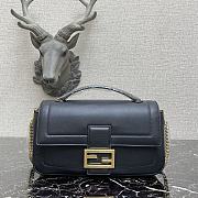 Fendi Baguatte Silver Chain Black Leather Bag 8BS01 Size: 27x6x13.5 cm - 1