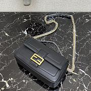 Fendi Baguatte Silver Chain Black Leather Bag 8BS01 Size: 27x6x13.5 cm - 2