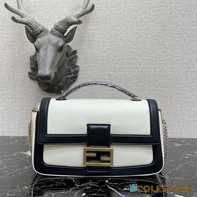 Fendi Baguatte Chain Black&White Leather Bag 8BS01 Size: 27x6x13.5cm - 1