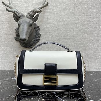 Fendi Baguatte Chain Black&White Leather Bag 8BS01 Size: 27x6x13.5cm