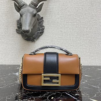 Fendi Baguatte Chain Black&Brown Leather Bag 8BS01 Size: 27x6x13.5cm