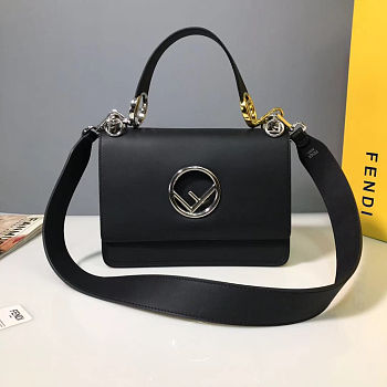 Fendi Kan I Hand Bag Black Leather 8BT284 Size 25cm