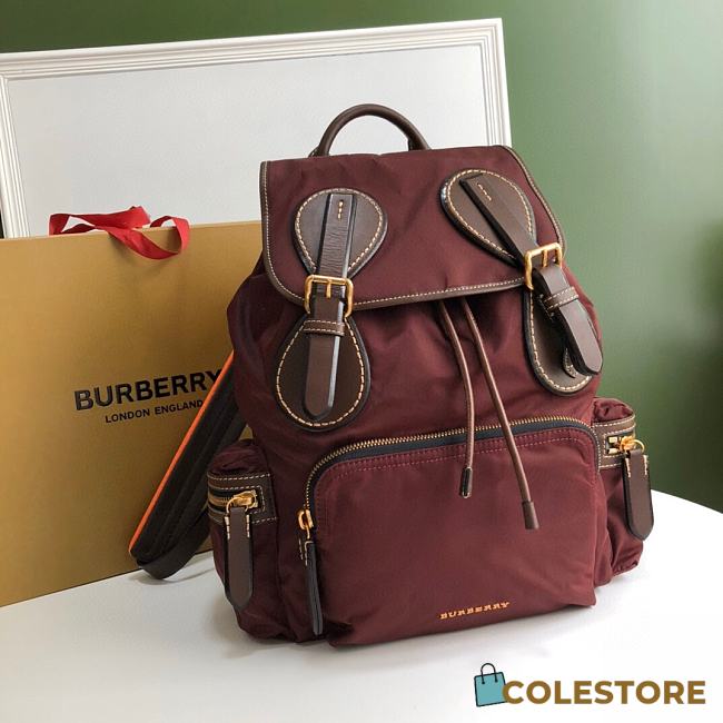 Burberry Backpack With Wine Nylon Calfskin Size 42x28x15cm - 1
