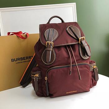 Burberry Backpack With Wine Nylon Calfskin Size 42x28x15cm