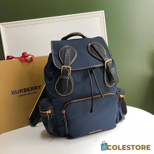 Burberry Backpack With Blue Nylon Calfskin Size 42x28x15cm - 1