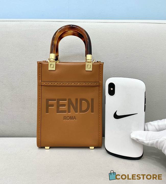 Fendi Mini Sunshine Shopper With Brown Leather Bag 8376A Size 13×6×18cm - 1
