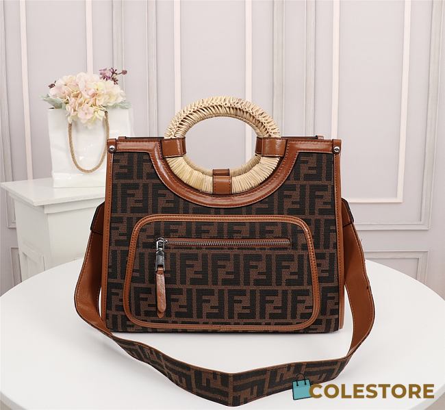 Fendi Large Runaway Shopping Tote With Brown Trim 8BH35 Size 44cm - 1