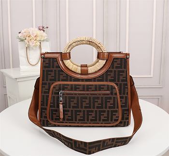 Fendi Large Runaway Shopping Tote With Brown Trim 8BH35 Size 44cm