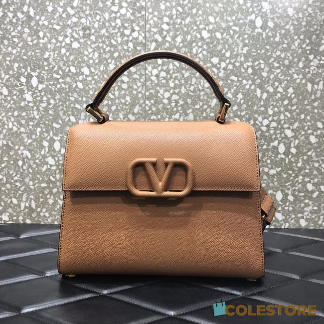 Valentino Vsling Grainy With Brown Calfskin Hand Bag VW2B0 Size 25x12x9cm - 1