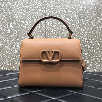 Valentino Vsling Grainy With Brown Calfskin Hand Bag VW2B0 Size 25x12x9cm