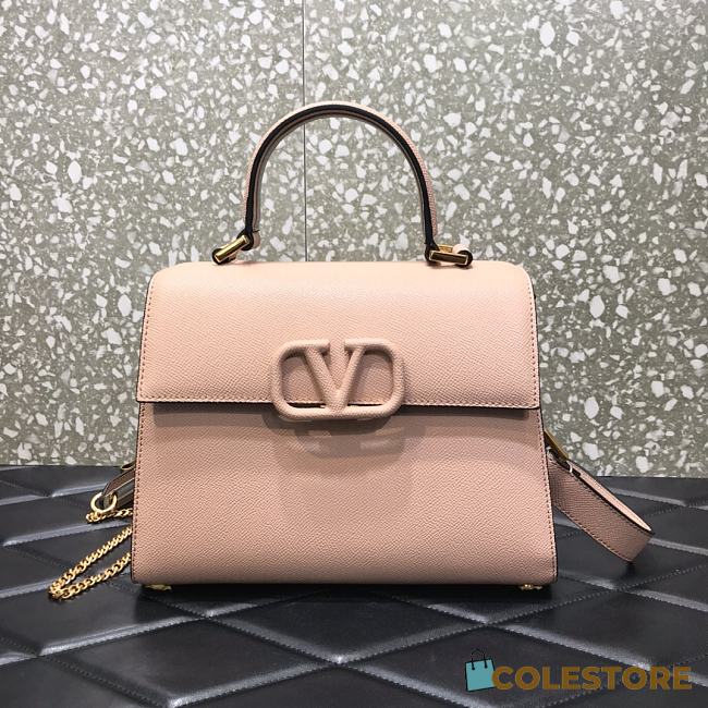 Valentino Vsling Grainy With Pink Calfskin Hand Bag VW2B0 Size 25x12x9cm - 1