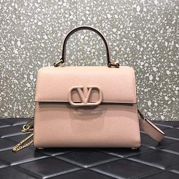Valentino Vsling Grainy With Pink Calfskin Hand Bag VW2B0 Size 25x12x9cm