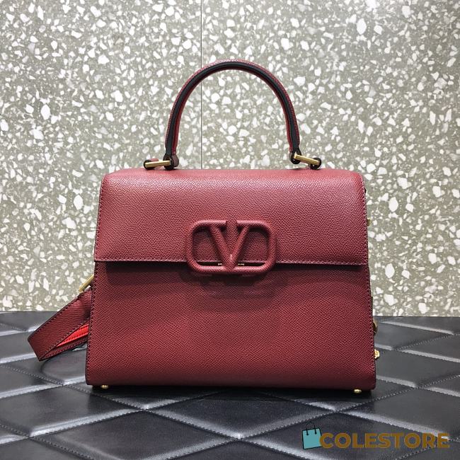Valentino Vsling Grainy With Wine Red Calfskin Hand Bag VW2B0 Size 25x12x9cm - 1