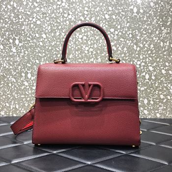 Valentino Vsling Grainy With Wine Red Calfskin Hand Bag VW2B0 Size 25x12x9cm