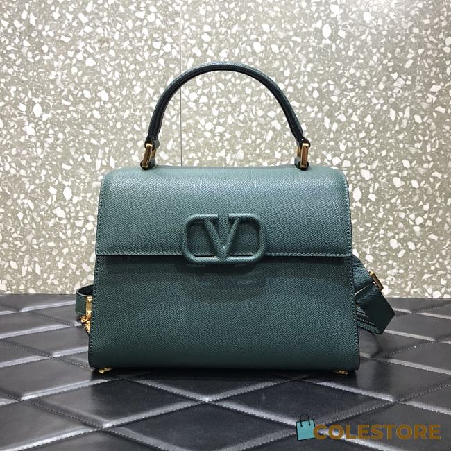 Valentino Vsling Grainy With Dark Green Red Calfskin Hand Bag VW2B0 Size 25x12x9cm - 1