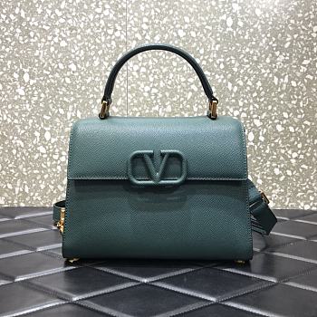Valentino Vsling Grainy With Dark Green Red Calfskin Hand Bag VW2B0 Size 25x12x9cm