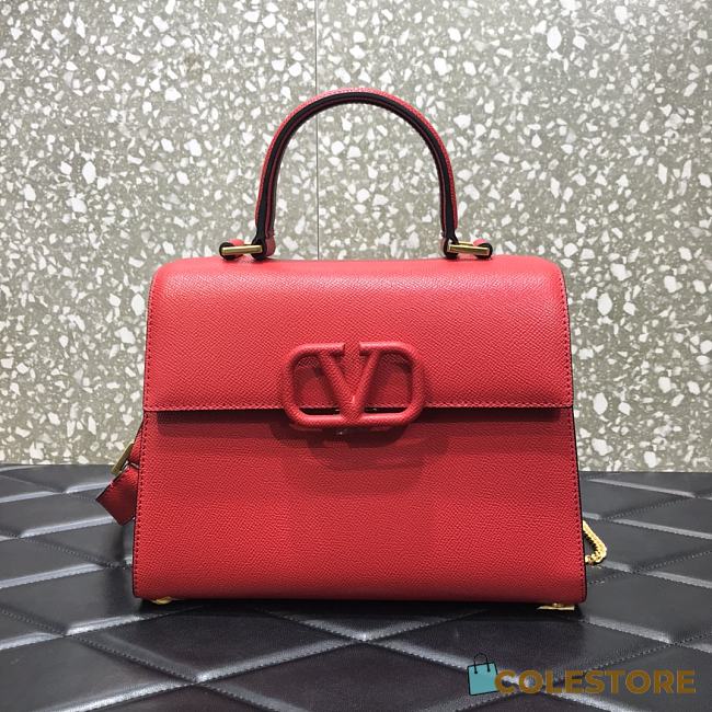 Valentino Vsling Grainy With Red Calfskin Hand Bag VW2B0 Size 25x12x9cm - 1
