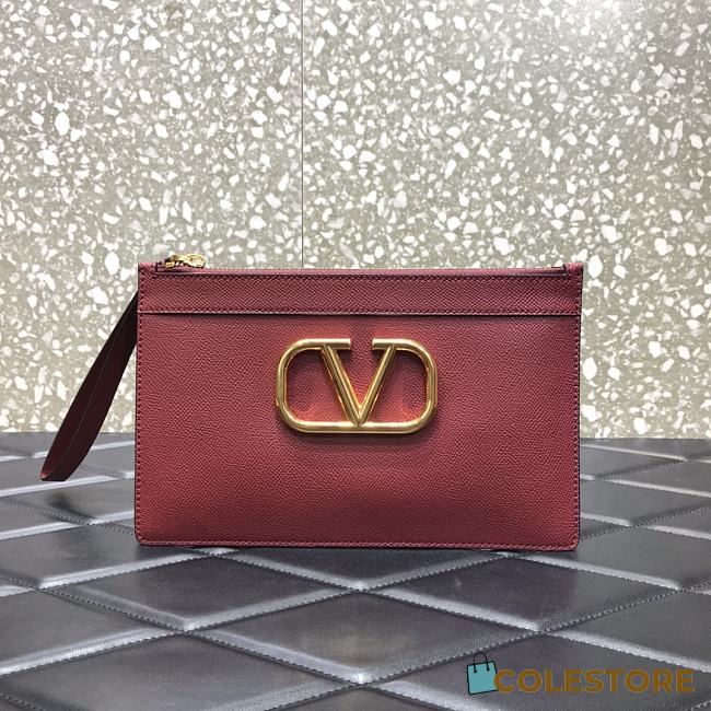 Valentino Garavani Vlogo Clutch Bag In Hammered Leather Size: 25x16cm - 1