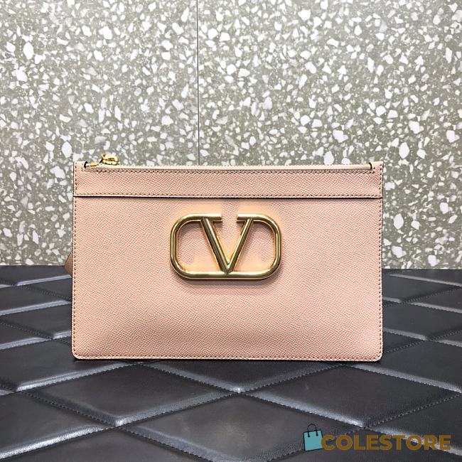 Valentino Garavani Vlogo Clutch Bag In Pink Hammered Leather Size: 25x16cm - 1