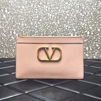 Valentino Garavani Vlogo Clutch Bag In Pink Hammered Leather Size: 25x16cm