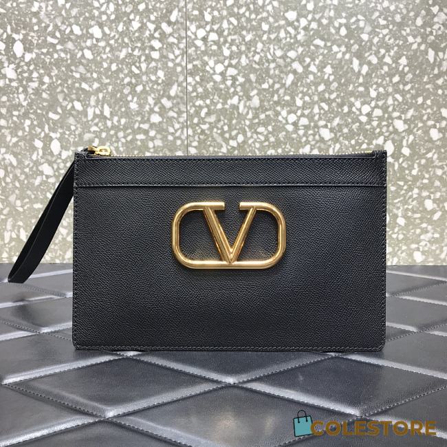 Valentino Garavani Vlogo Clutch Bag In Black Hammered Leather Size: 25x16cm - 1