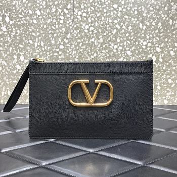 Valentino Garavani Vlogo Clutch Bag In Black Hammered Leather Size: 25x16cm