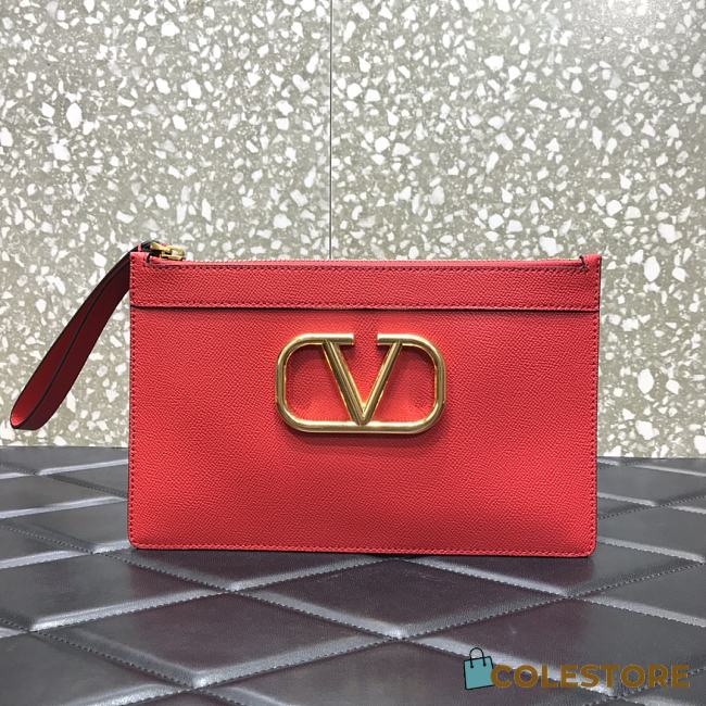 Valentino Garavani Vlogo Clutch Bag In Red Hammered Leather Size: 25x16cm - 1
