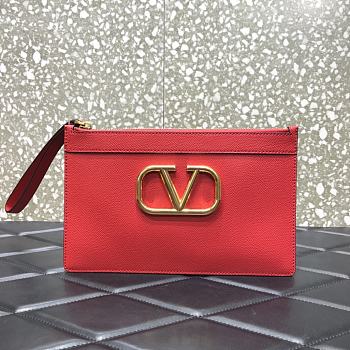 Valentino Garavani Vlogo Clutch Bag In Red Hammered Leather Size: 25x16cm