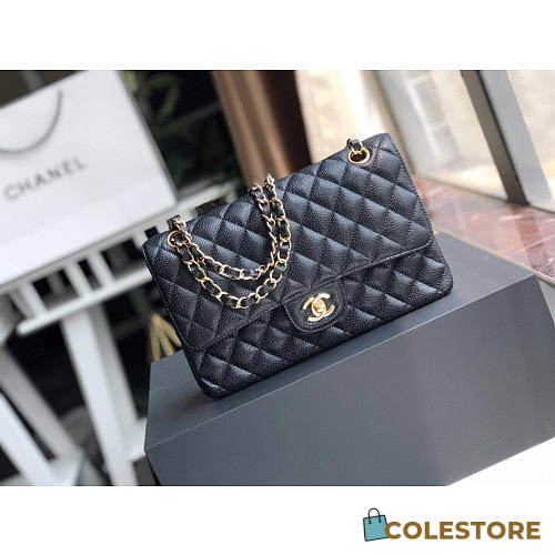 Chanel Classic Flap Bag Golden Chain In Black Size 25cm 