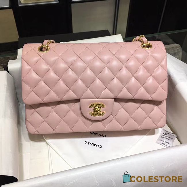 Chanel Classic Flap Bag Golden Chain In Pink Size 25cm - 1