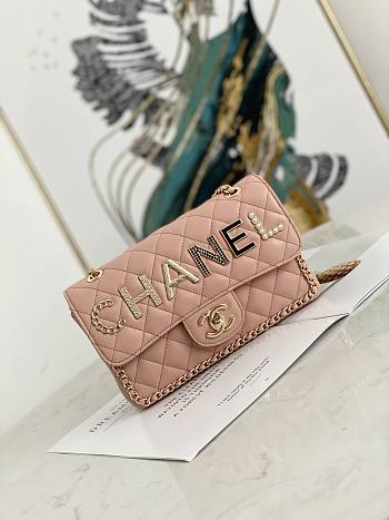 Chanel Medium Iconic Flap Bag Logo In Pink 9913 Size 23x14x7cm 