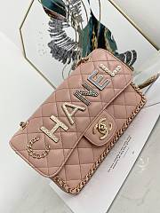 Chanel Medium Iconic Flap Bag Logo In Pink 9913 Size 23x14x7cm  - 3