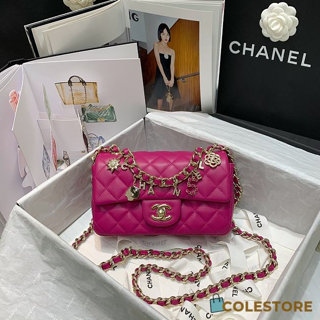 Chanel Classic Dinamond Flap Bag In Pink AS2326 Size: 20x12x6cm. - 1