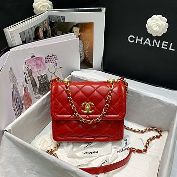 Chanel Retro Flap Button Bag In Red AS2054 Size 19x16x6.5cm
