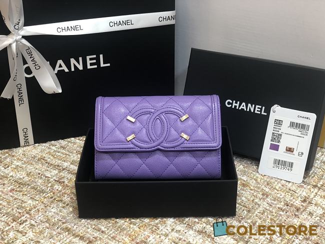 Chanel CC Fiigree Wallet In Purple A84448 Size 15cm - 1