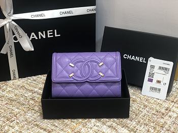 Chanel CC Fiigree Wallet In Purple A84448 Size 15cm
