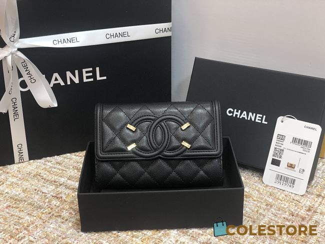 Chanel CC Fiigree Wallet In Black A84448 Size 15cm - 1