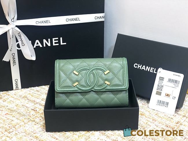 Chanel CC Fiigree Wallet In Light Green A84448 Size 15cm - 1
