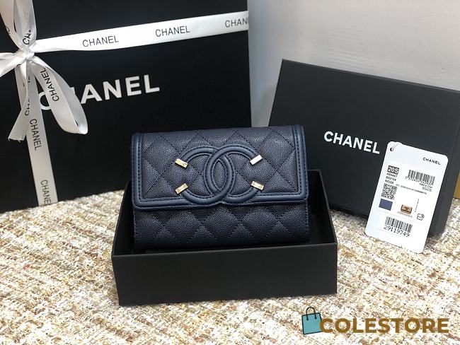 Chanel CC Fiigree Wallet In Dark Blue A84448 Size 15cm - 1