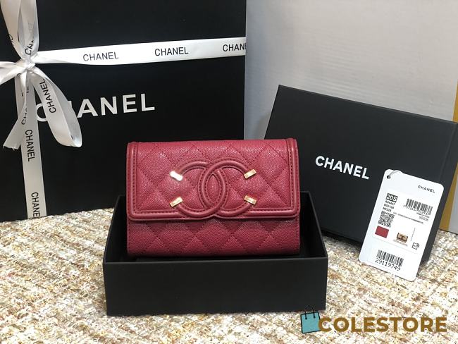 Chanel CC Fiigree Wallet In Bordeaux Red A84448 Size 15cm - 1