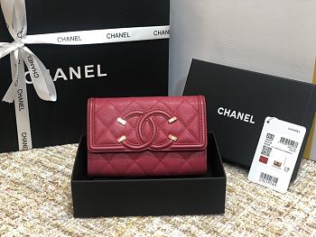 Chanel CC Fiigree Wallet In Bordeaux Red A84448 Size 15cm
