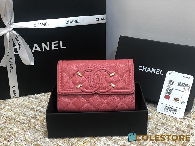 Chanel CC Fiigree Wallet In Red A84448 Size 15cm - 1