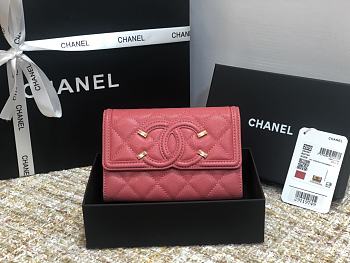 Chanel CC Fiigree Wallet In Red A84448 Size 15cm